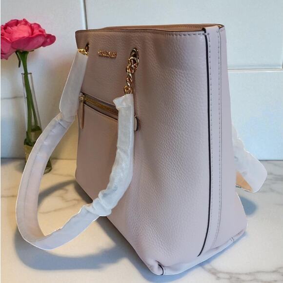 Michael Kors Jet Set Medium Leather Front Zip Chain Tote Powder Blush NWT - Picture 3 of 16